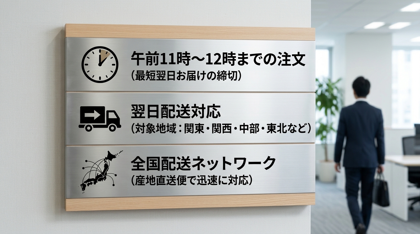 急ぎの就任祝いでも翌日にお届けできる最短の注文期限はいつか？