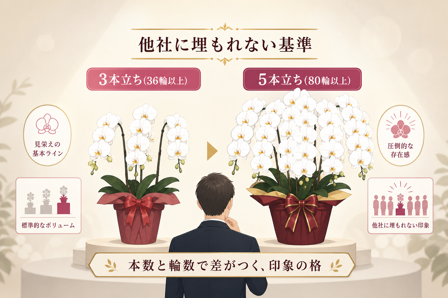 他社の花に見劣りしない胡蝶蘭の「本数と輪数」を戦略的に選ぶ基準とは？