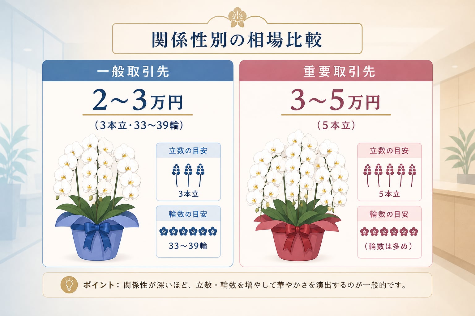 法人向けの開店祝いで失礼のない胡蝶蘭の相場や本数はいくらか？