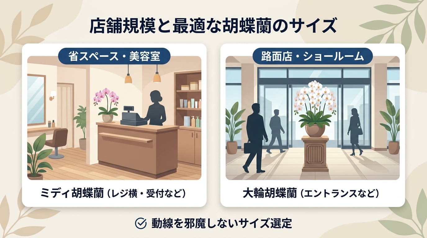 飲食や美容室など業種・店舗規模に最適な胡蝶蘭のサイズとは？