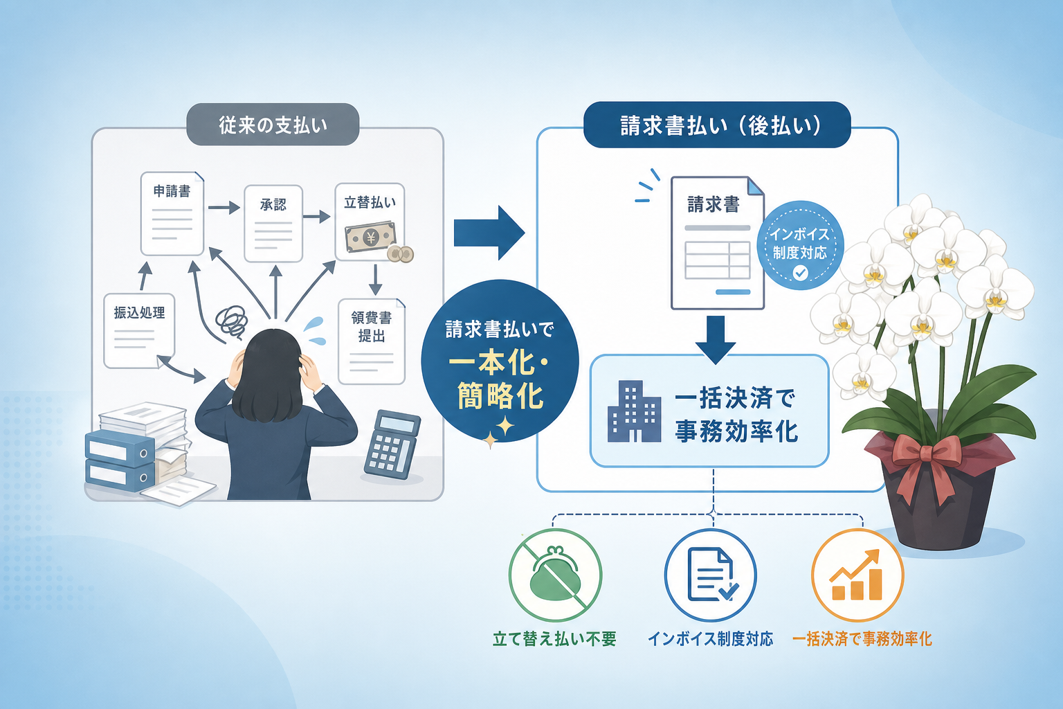 法人の胡蝶蘭購入で請求書払いや後払いを利用するメリットとは何か？