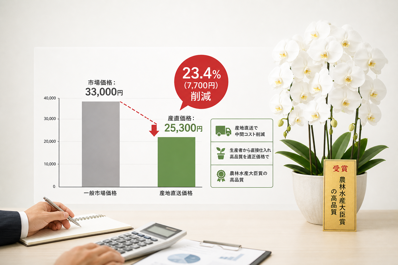 高品質な胡蝶蘭を23.4%コスト削減して発注する秘策とは？