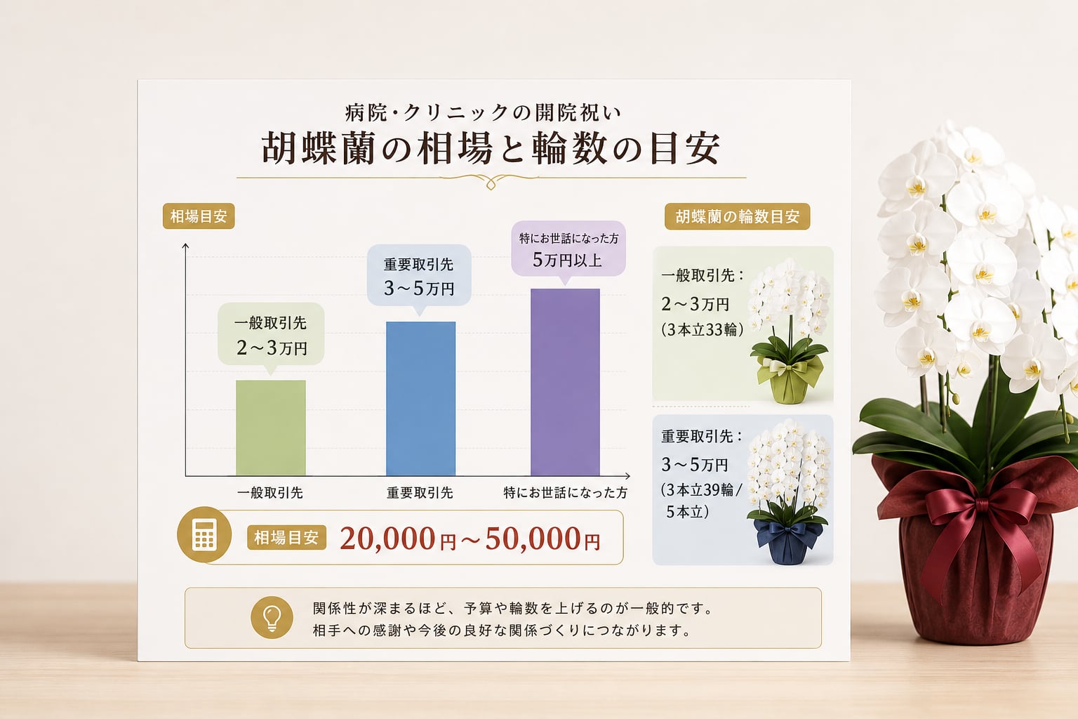 病院やクリニックの開院祝いで贈る胡蝶蘭の相場はいくらか？