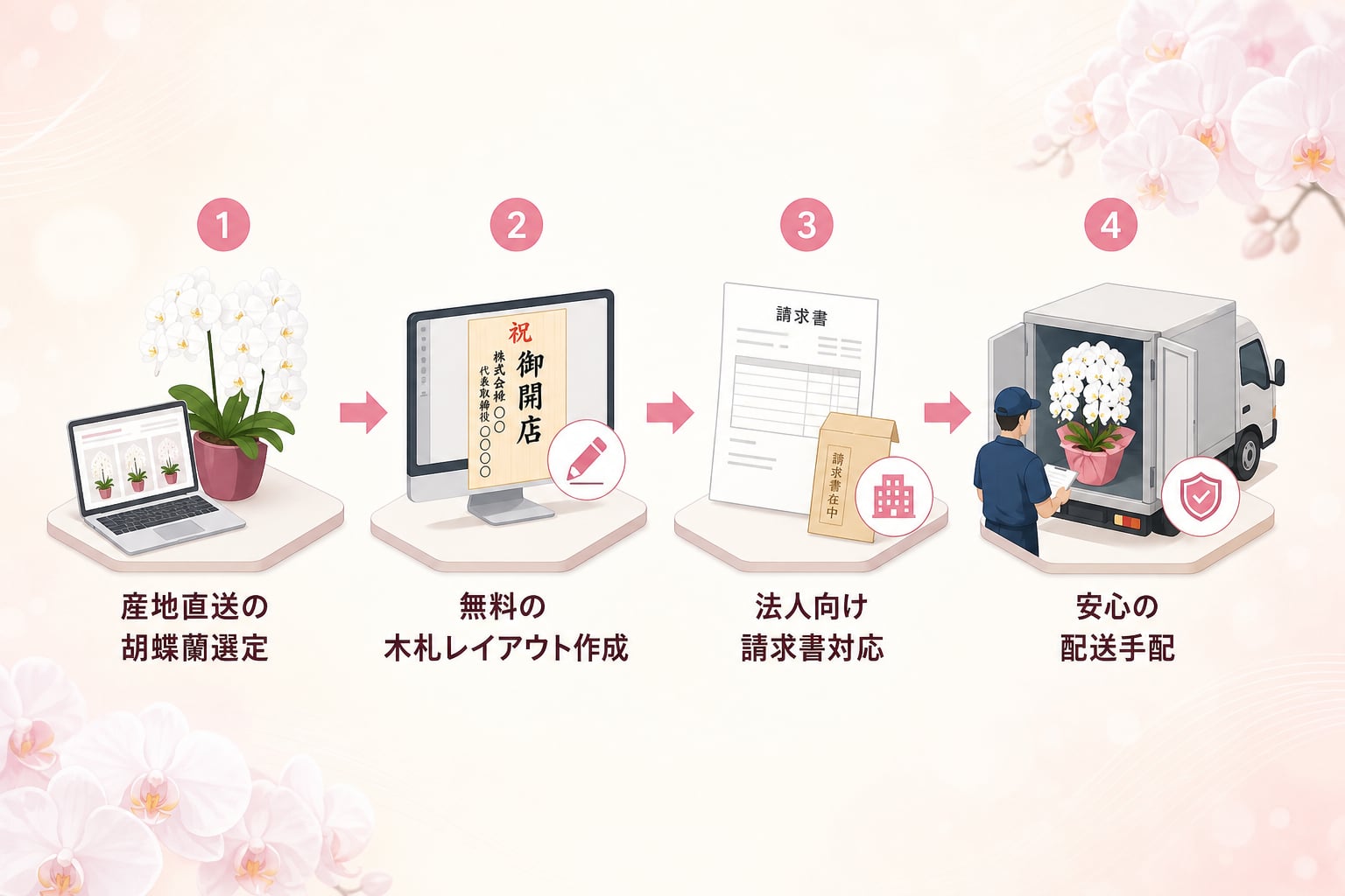法人向け開店祝いの胡蝶蘭や立札はどこで手配すべきか？