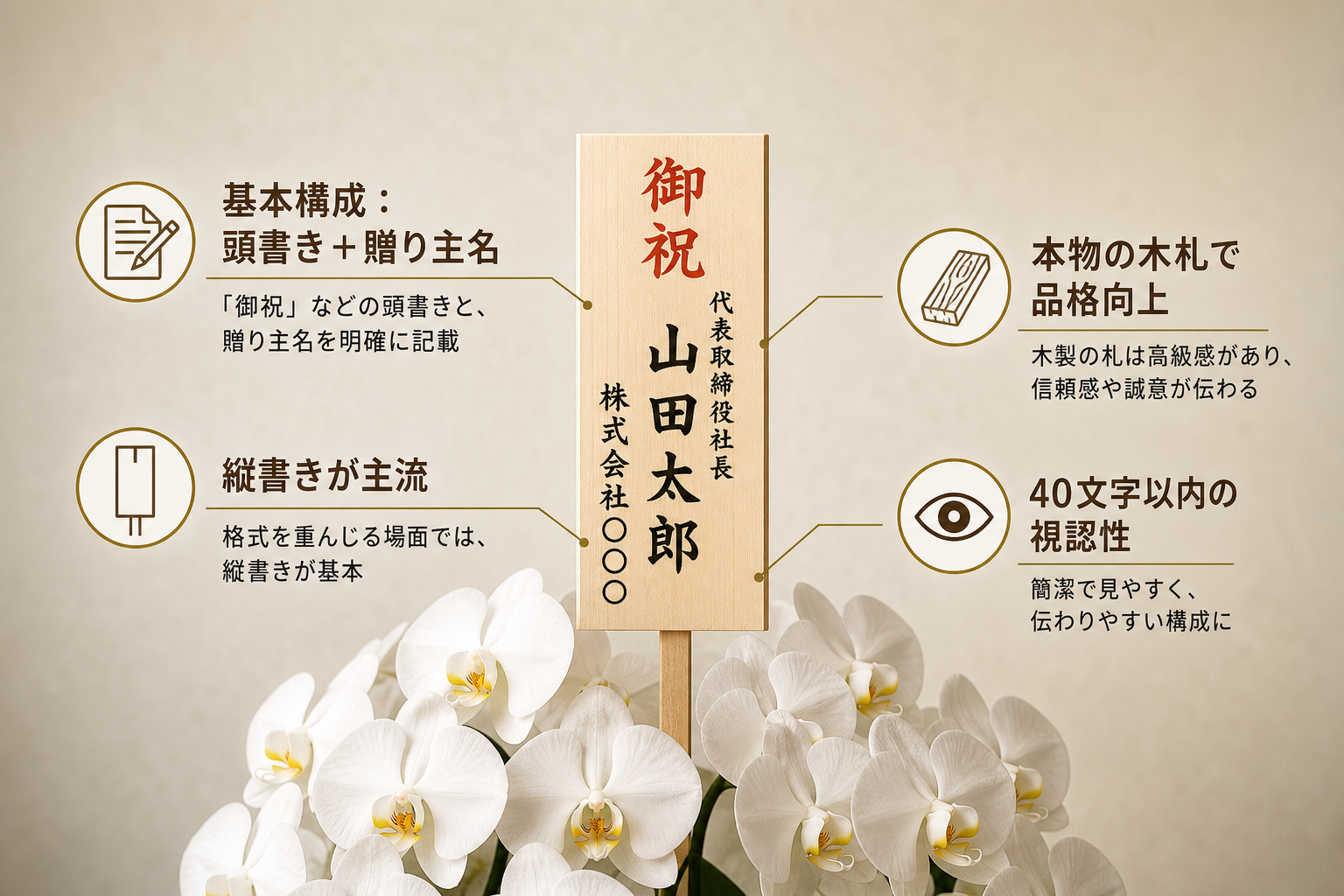 胡蝶蘭の立札には何を書く？ビジネスで失礼のない基本構成とは？