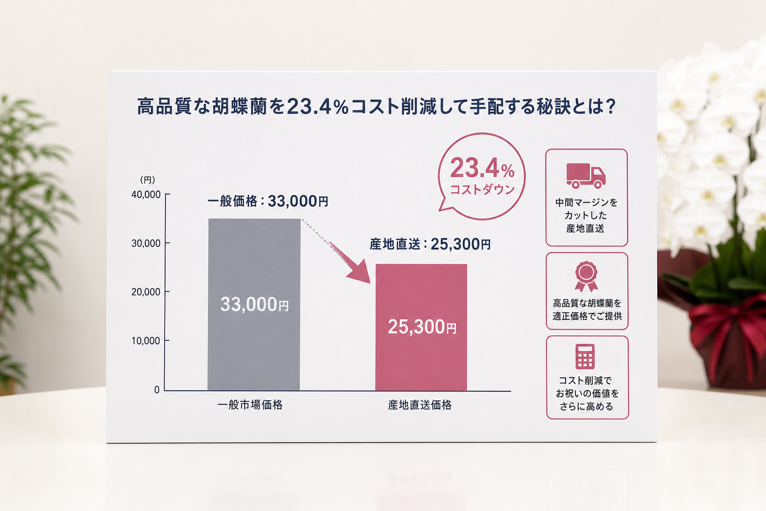 高品質な胡蝶蘭を23.4%コスト削減して手配する秘訣とは？