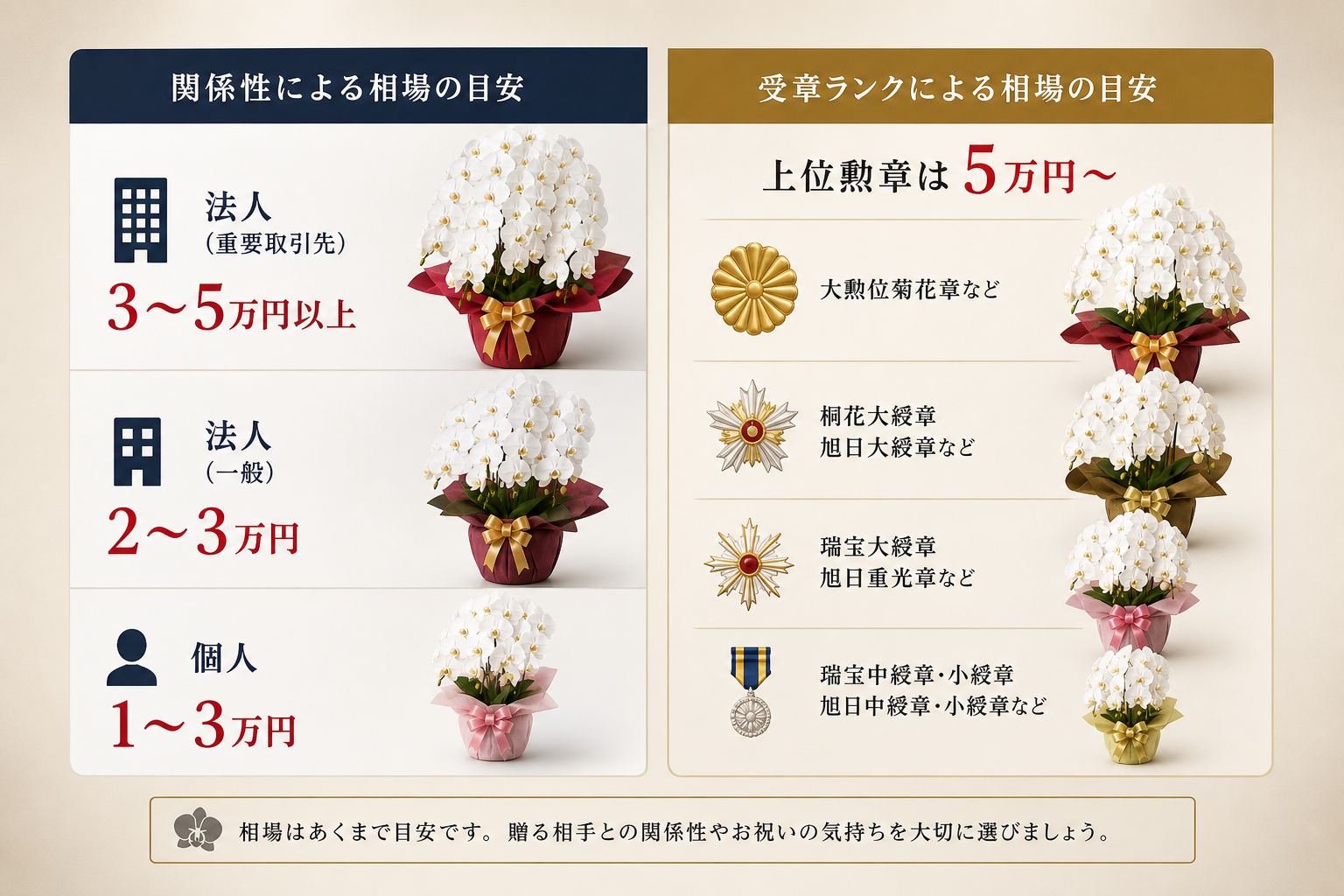 叙勲祝いの胡蝶蘭相場は受章ランクや関係性でどう変わるのか？