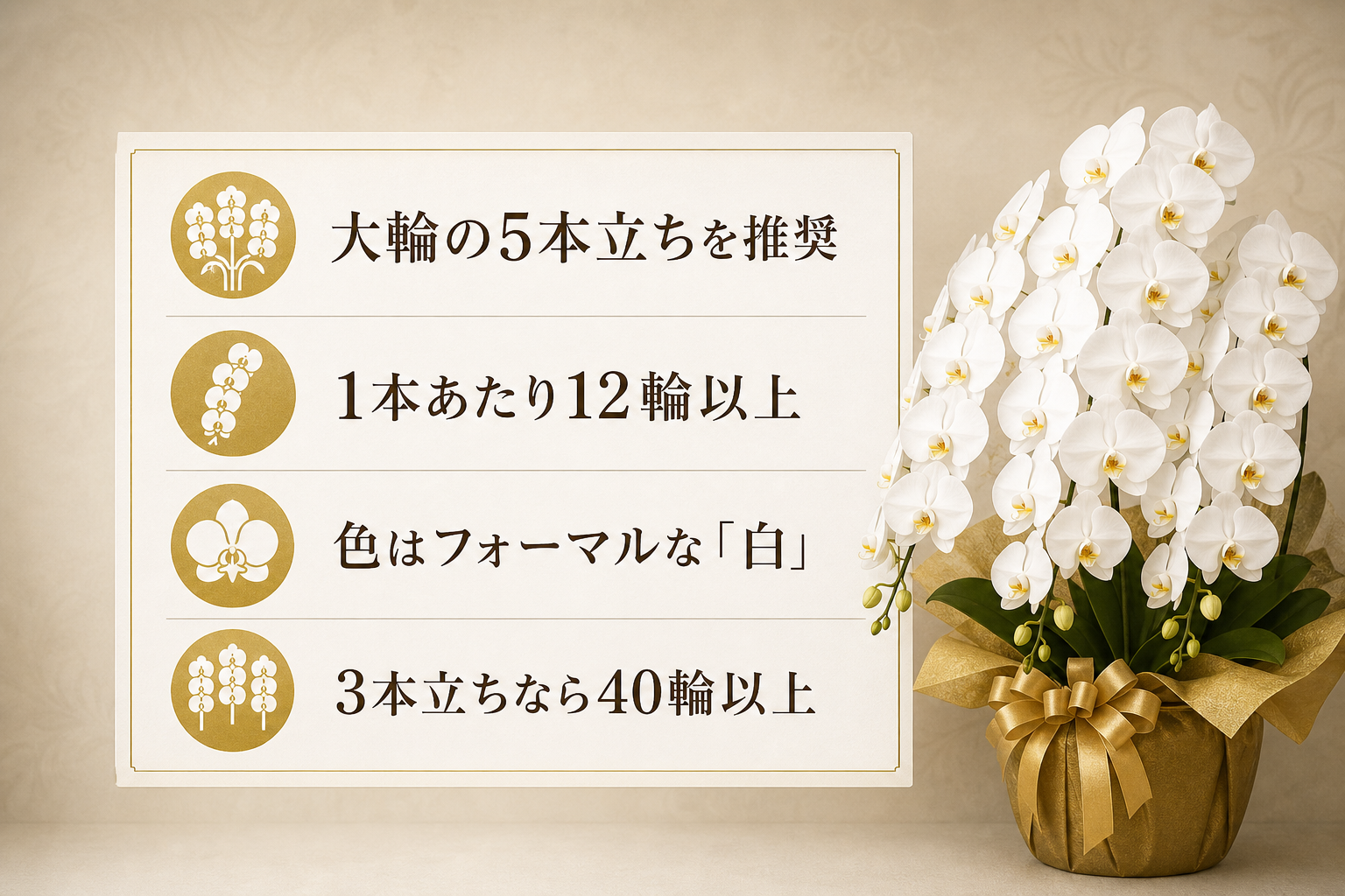 祝賀会場や他者の花に「格負け」しない胡蝶蘭の選び方とは？