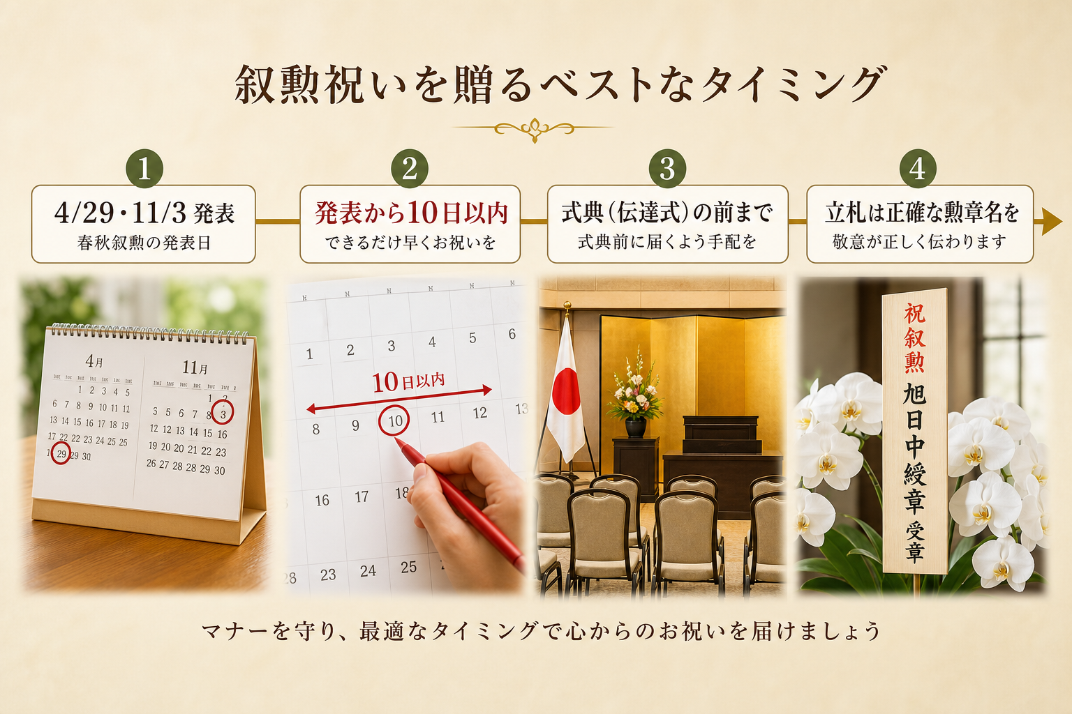叙勲祝いで恥をかかないためのマナーと最適な贈るタイミングは？
