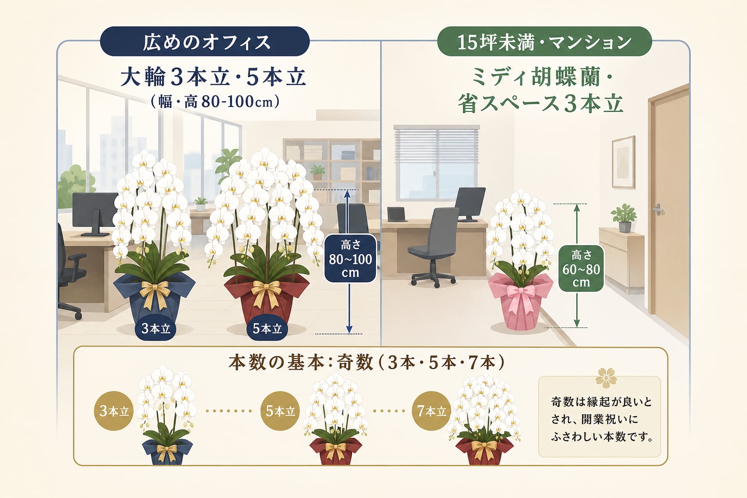 事務所の広さに合わせた胡蝶蘭のサイズや本数の選び方とは？