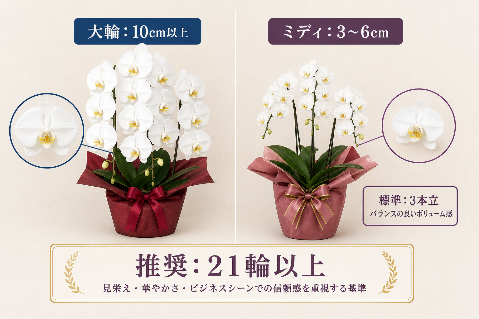 ビジネスギフトのミディ胡蝶蘭は何輪から選ぶのが正解か？