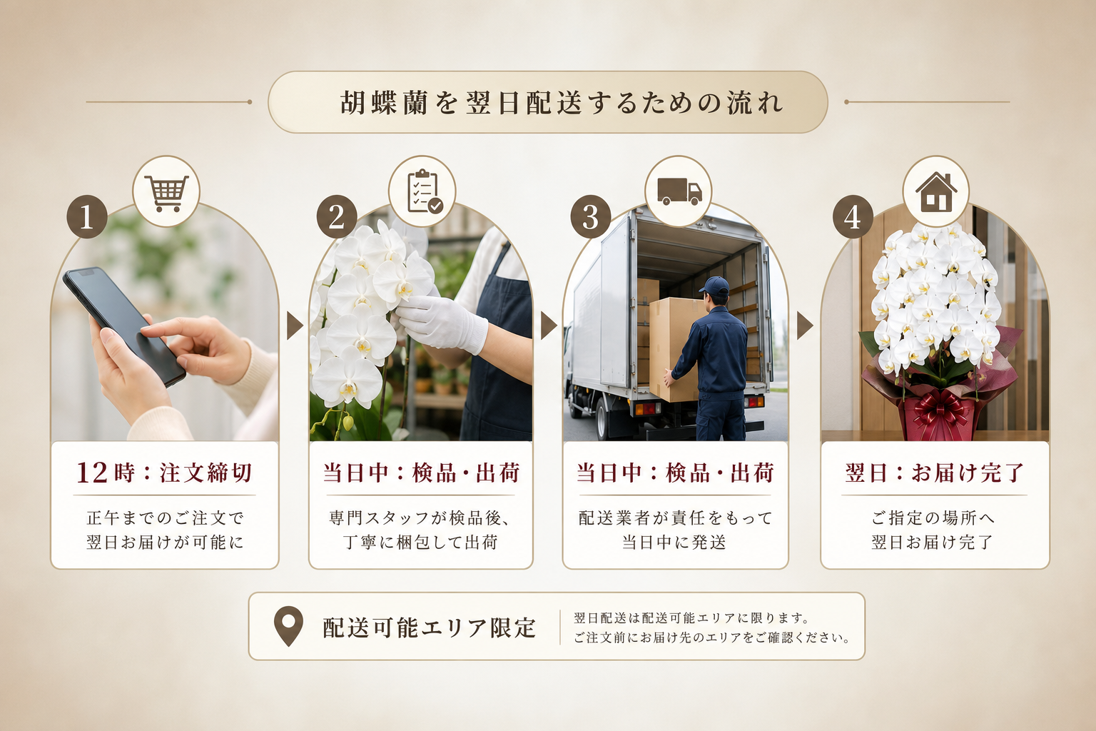 胡蝶蘭を翌日配送するには何時までに注文を完了すべきか？