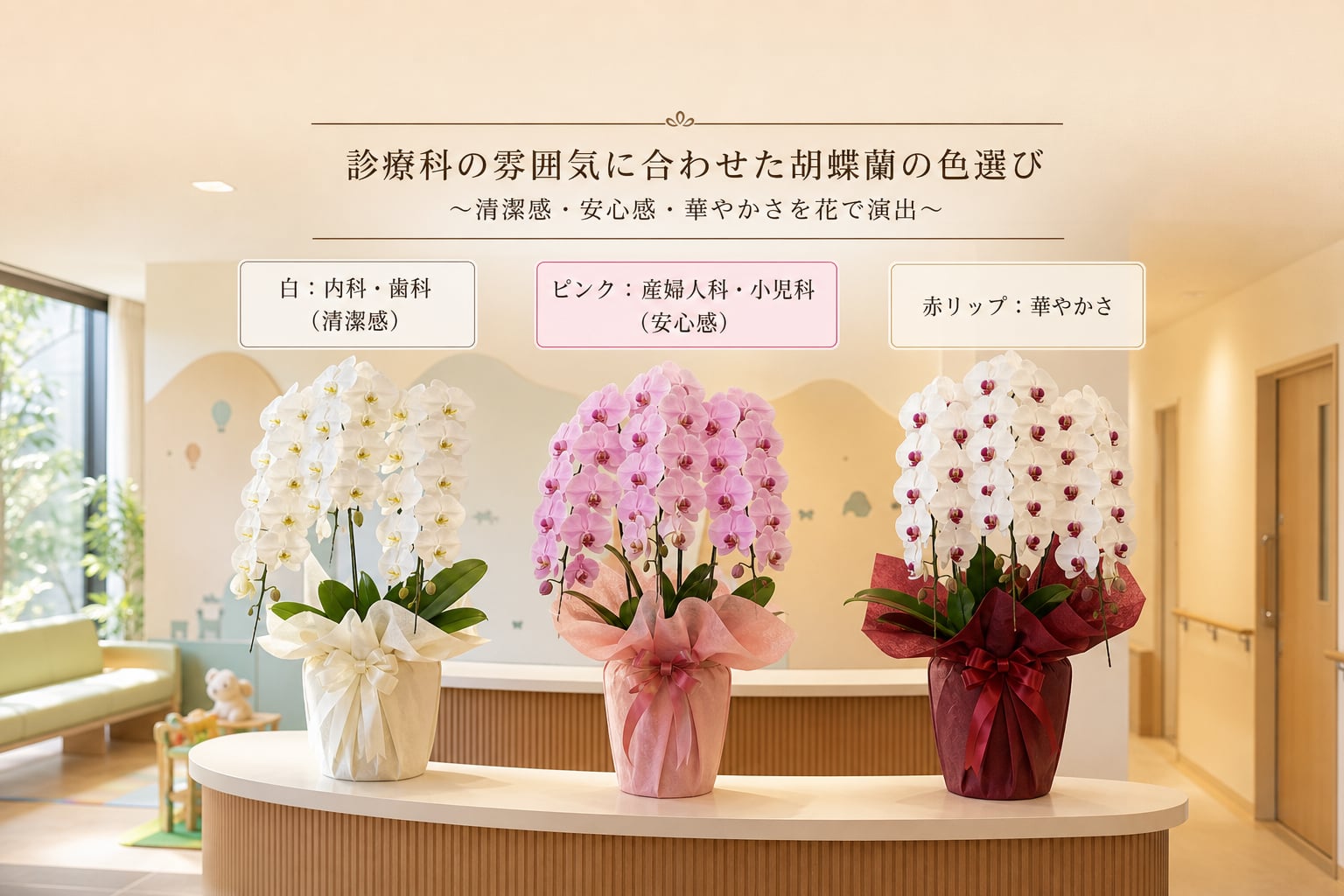小児科や産婦人科など診療科別の雰囲気に応じた最適な花の色は何色か？