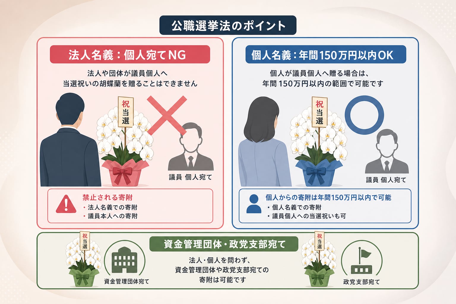 議員の当選祝いで胡蝶蘭を贈る際に注意すべき公職選挙法とは？