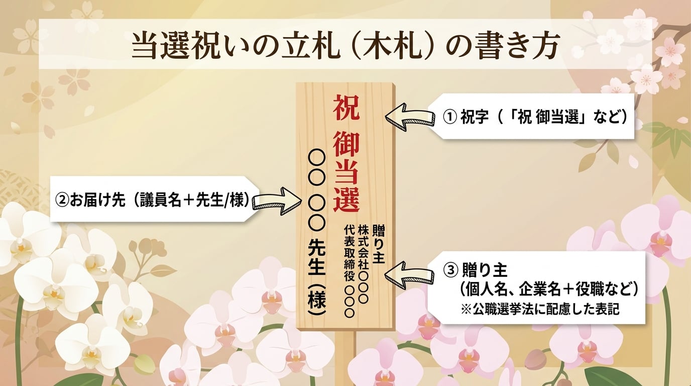 当選祝いの胡蝶蘭に添える立札の書き方やマナーとは何か？