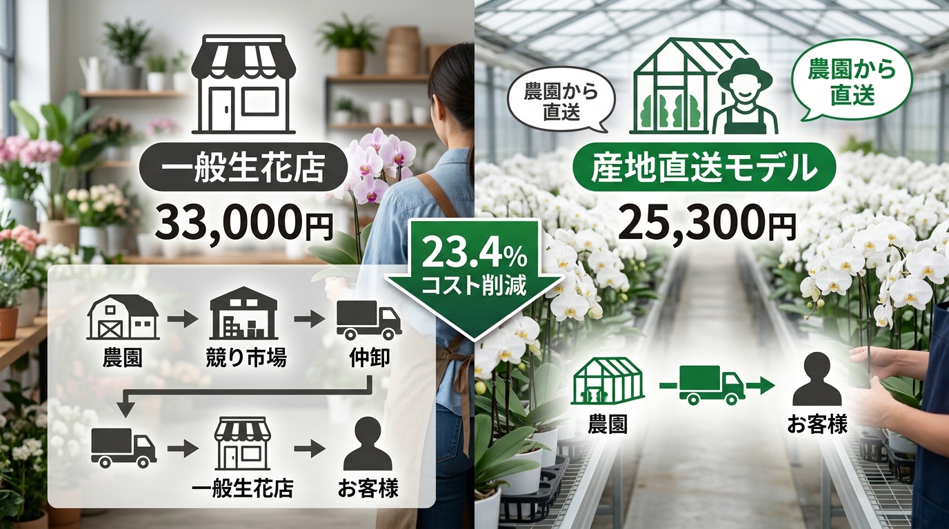 23.4%のコスト削減と品質を両立する胡蝶蘭の産地直送モデルとは？