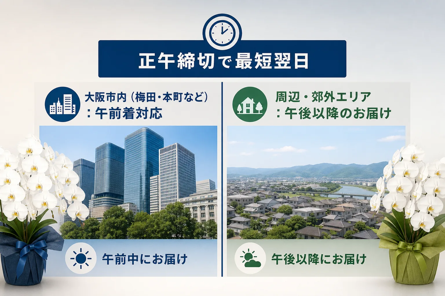 大阪市内ビジネス街と周辺エリアの配送締切時間と到着時間帯の違いを整理した比較表