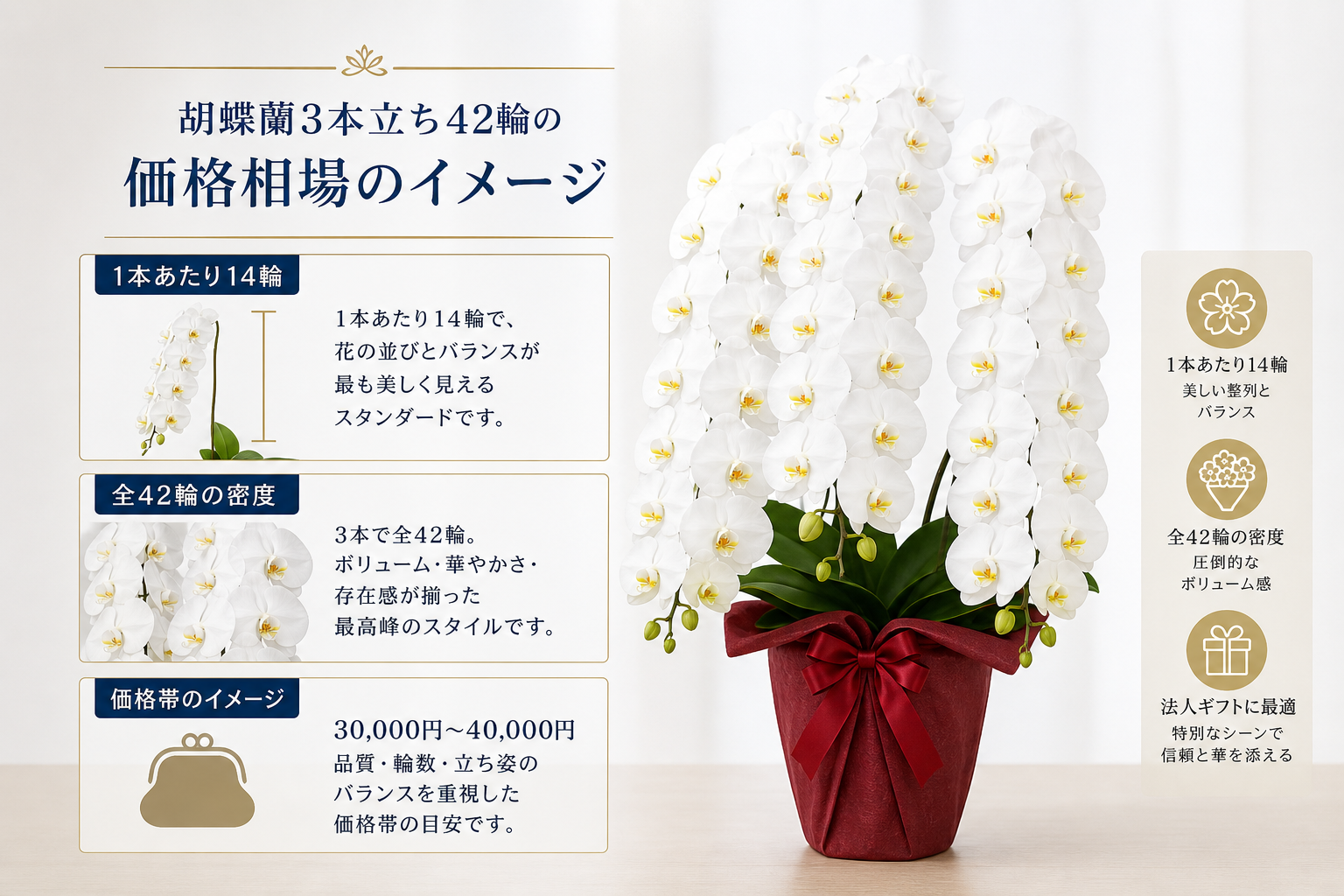 胡蝶蘭3本立ち42輪の価格相場はいくらか？