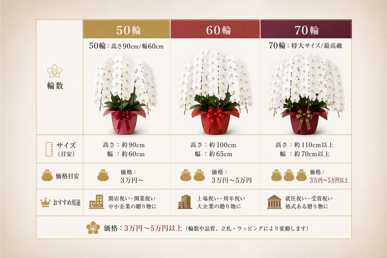 50輪・60輪・70輪のサイズ感と価格相場の違いは何か？ [比較]