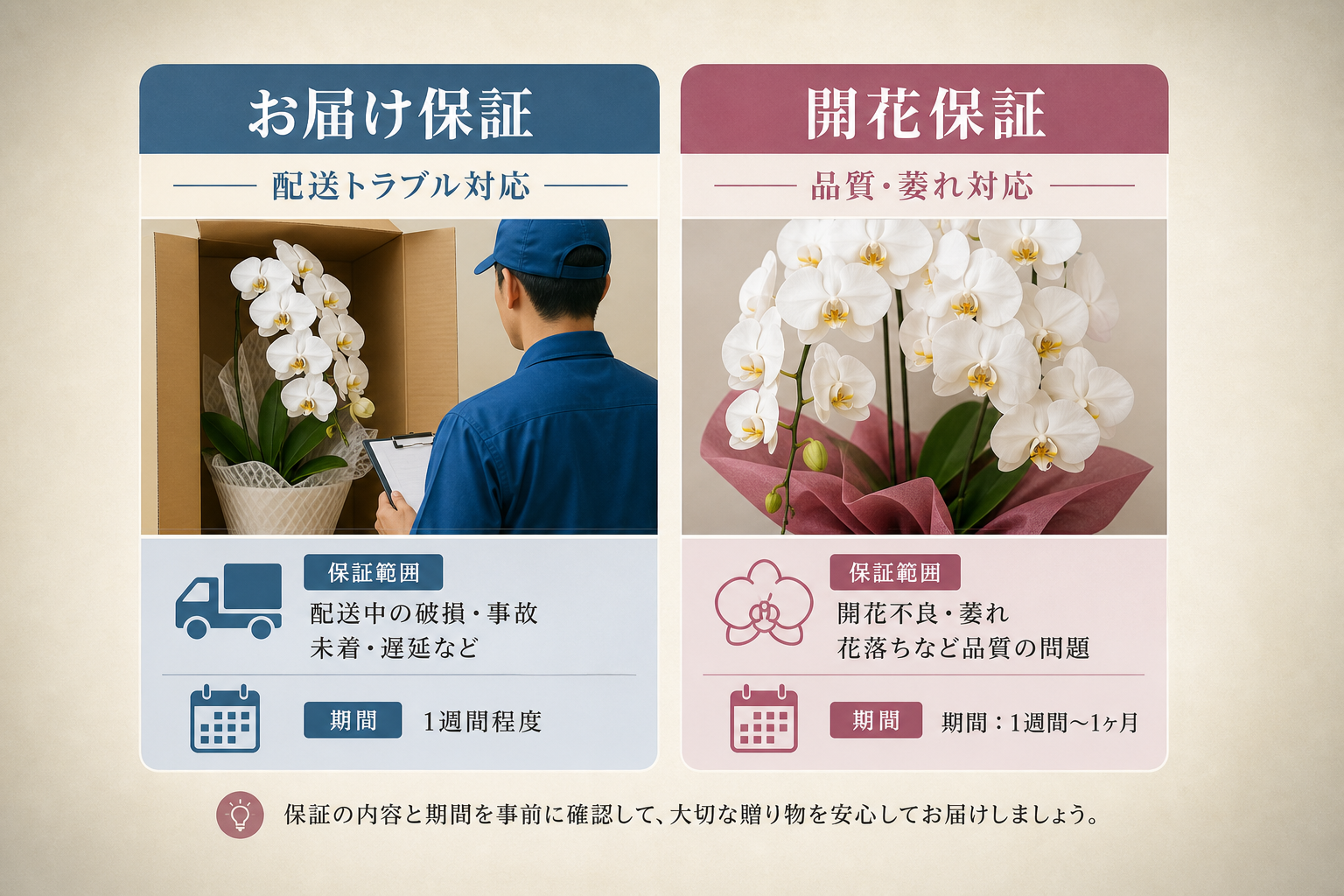 胡蝶蘭の開花保証にはどのような種類と適用条件があるのか？