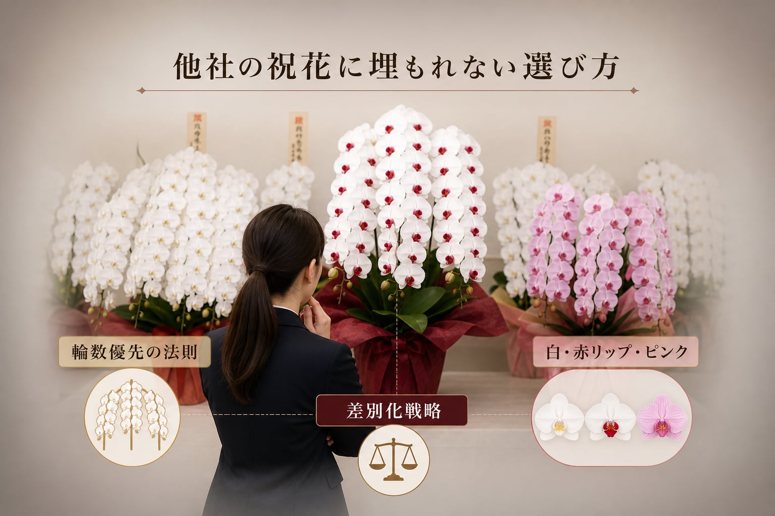 他社の祝花に埋もれないためには「輪数」と「色」のどちらを優先して選ぶべきか？