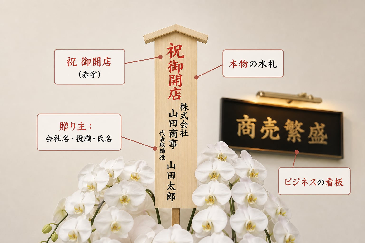 胡蝶蘭の立札（木札）はどう書く？開店祝いで恥をかかないマナーと書き方
