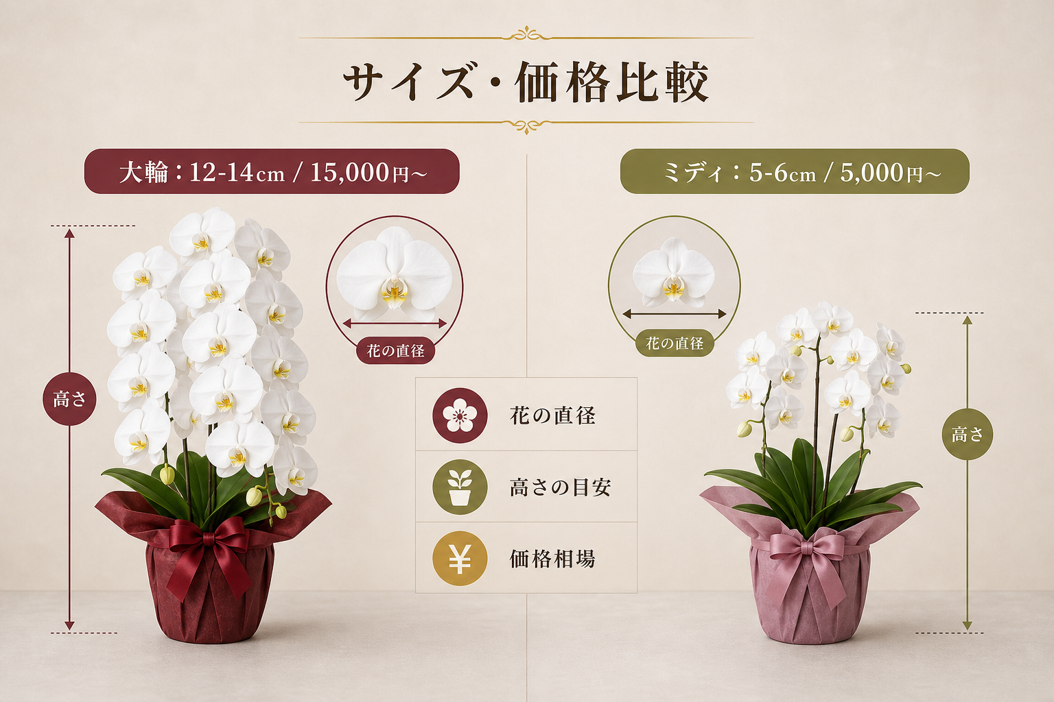 胡蝶蘭の大輪とミディのサイズや価格にはどのような違いがあるのか？