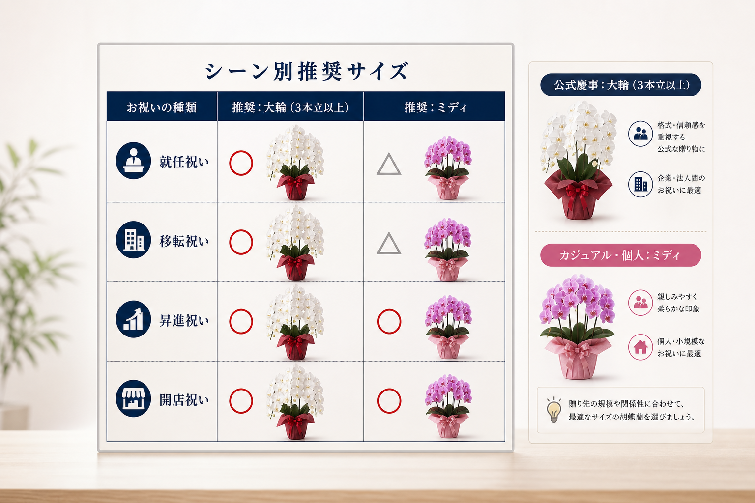 法人ギフトのマナーとして大輪とミディをどう使い分けるべきか？