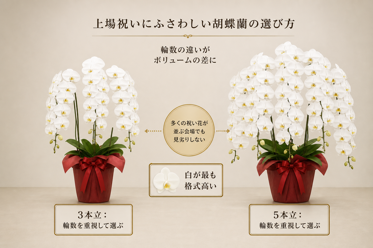 大量の祝い花が並ぶ会場で見劣りしない胡蝶蘭の選び方とは？