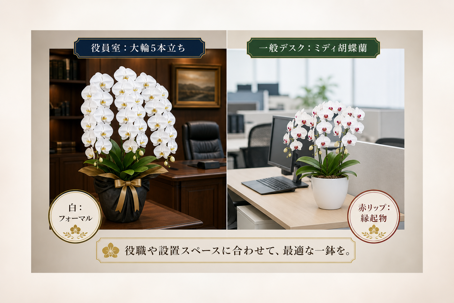 相手の役職や昇進後のオフィス環境に合わせた最適な胡蝶蘭の選び方とは？