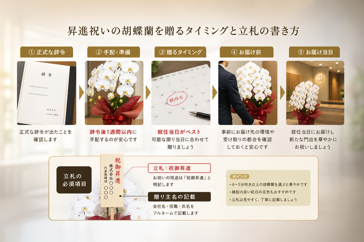 ビジネスでの昇進祝いで失礼のない立札の書き方や贈るタイミングは？