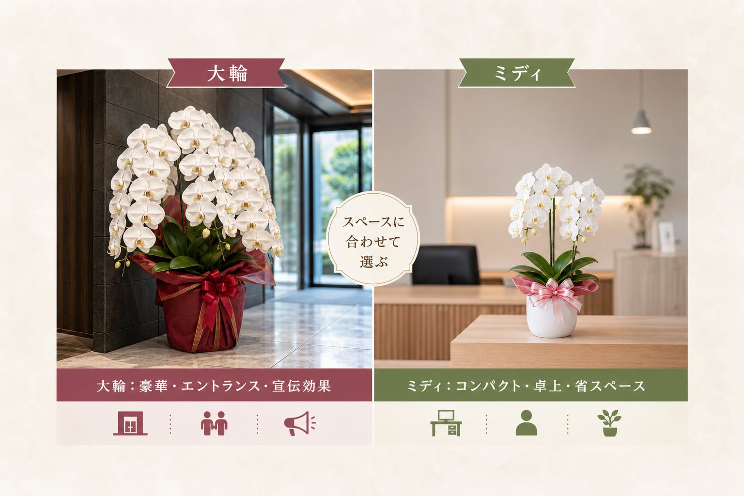 相手の店舗やオフィスの広さに合わせた最適な胡蝶蘭のサイズは？