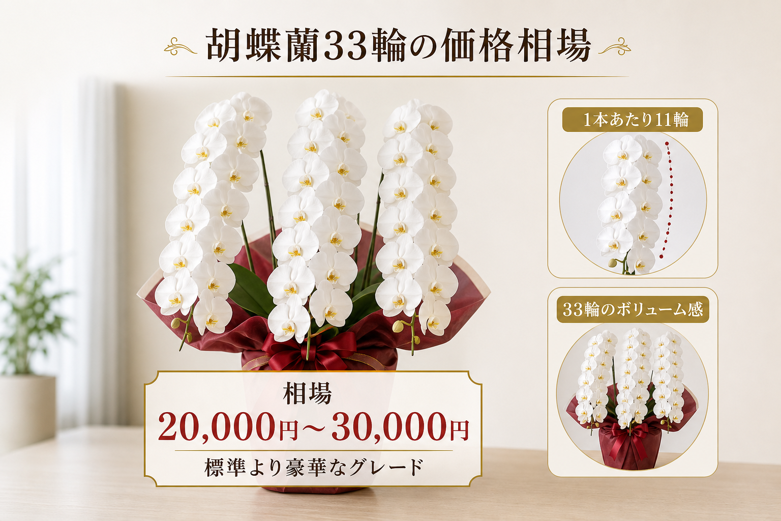 胡蝶蘭33輪の価格相場はいくら？3本立ちの標準的な予算目安を解説