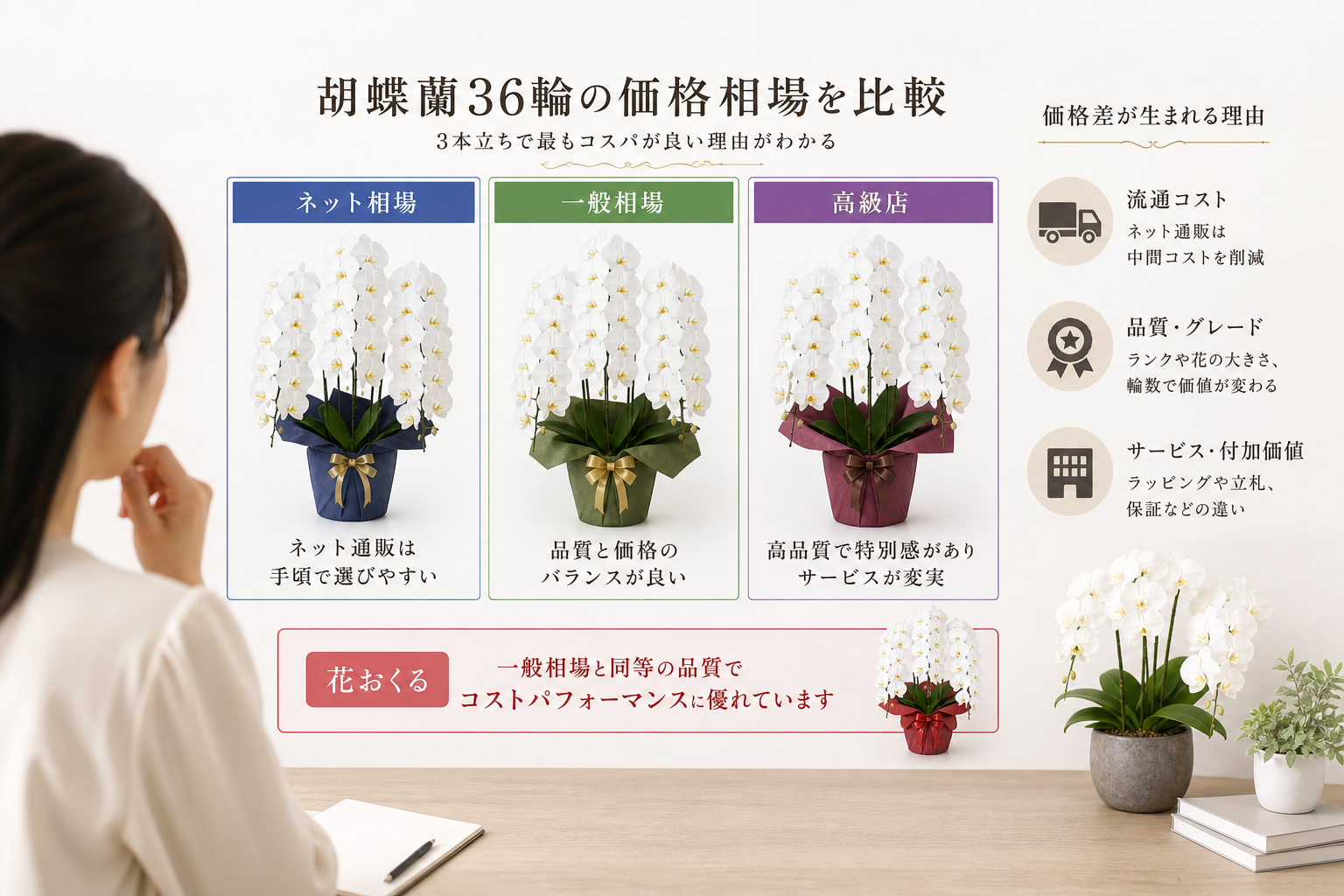胡蝶蘭3本立ち36輪の一般的な価格相場はいくらか？
