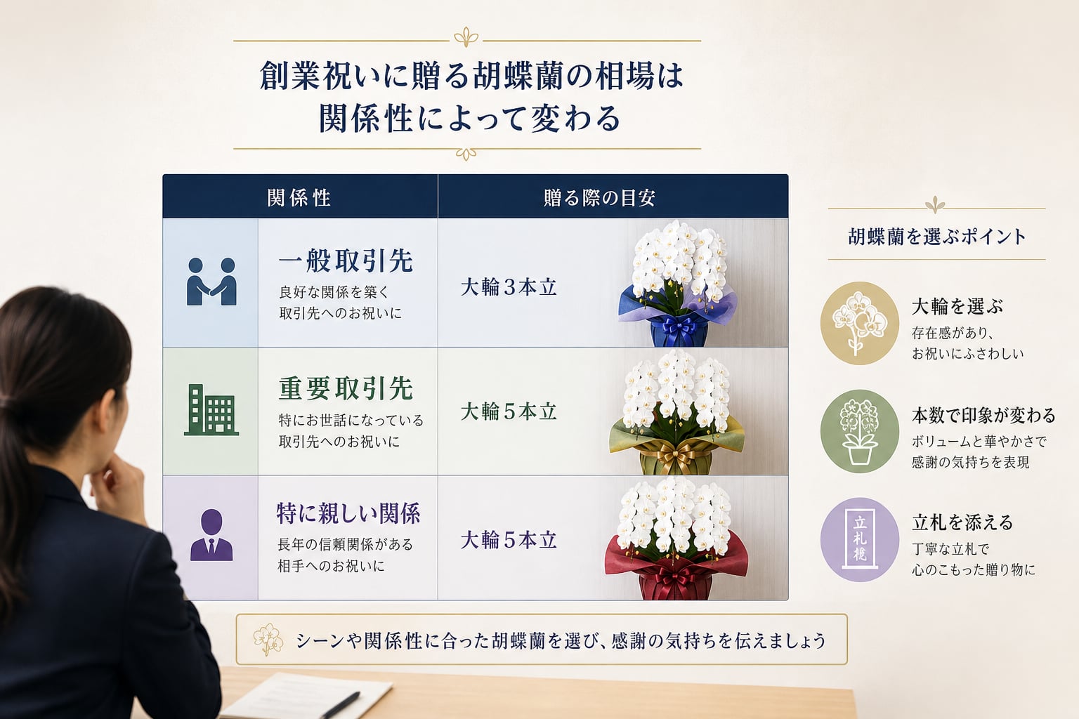 創業祝いに贈る胡蝶蘭の相場は関係性によってどう変わるか？