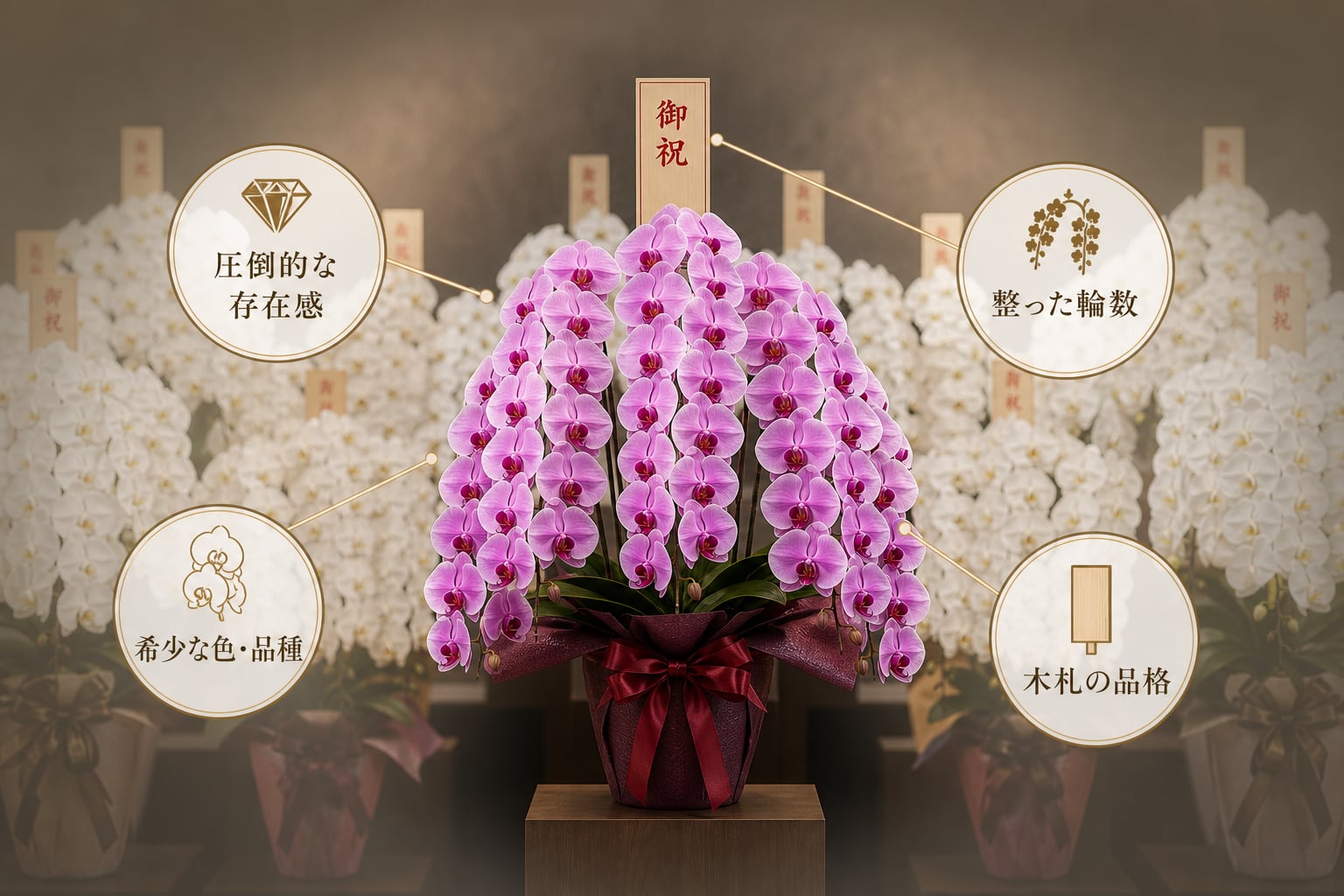 大量の祝花の中で埋もれずに取引先の信頼を得る胡蝶蘭の選び方とは？