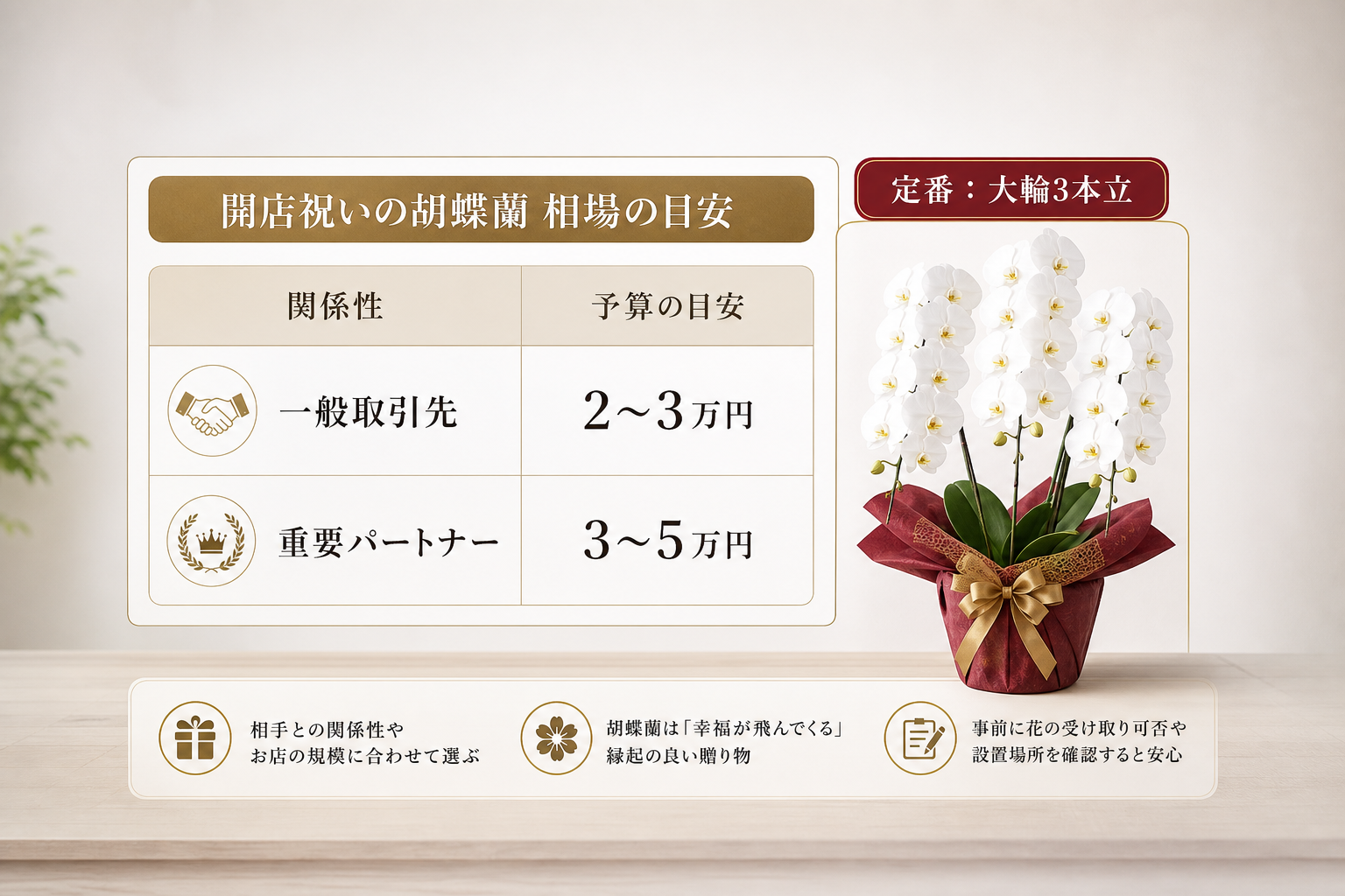 開店祝いで失敗しないための胡蝶蘭の相場とマナーとは？