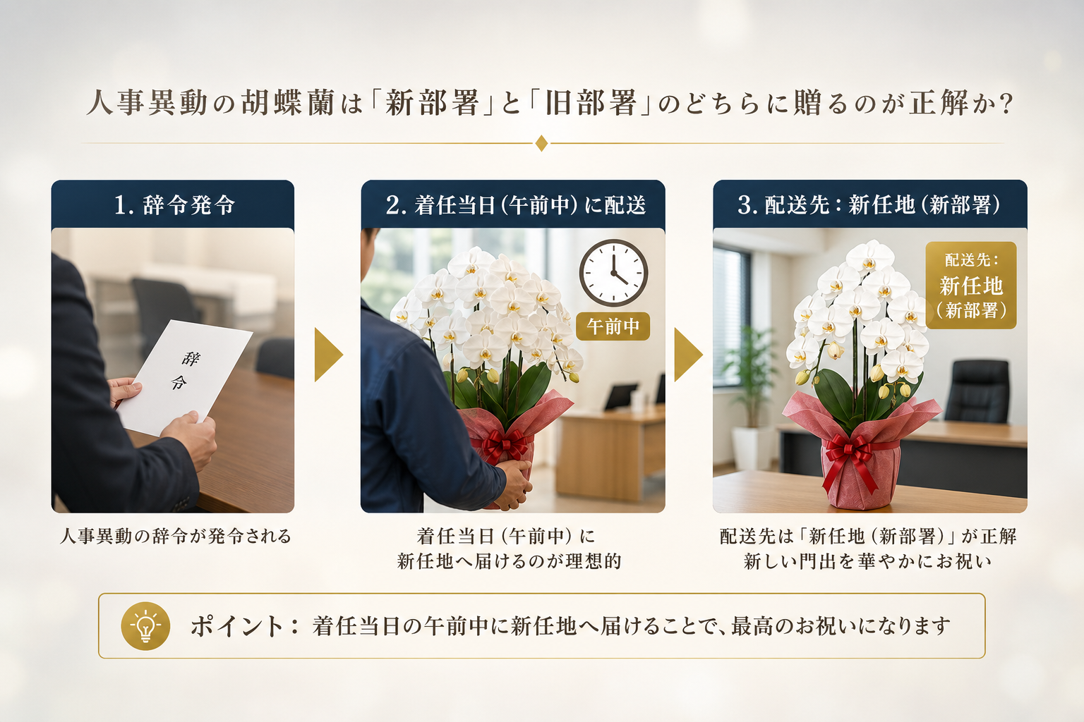 人事異動の胡蝶蘭は「新部署」と「旧部署」のどちらに贈るのが正解か？