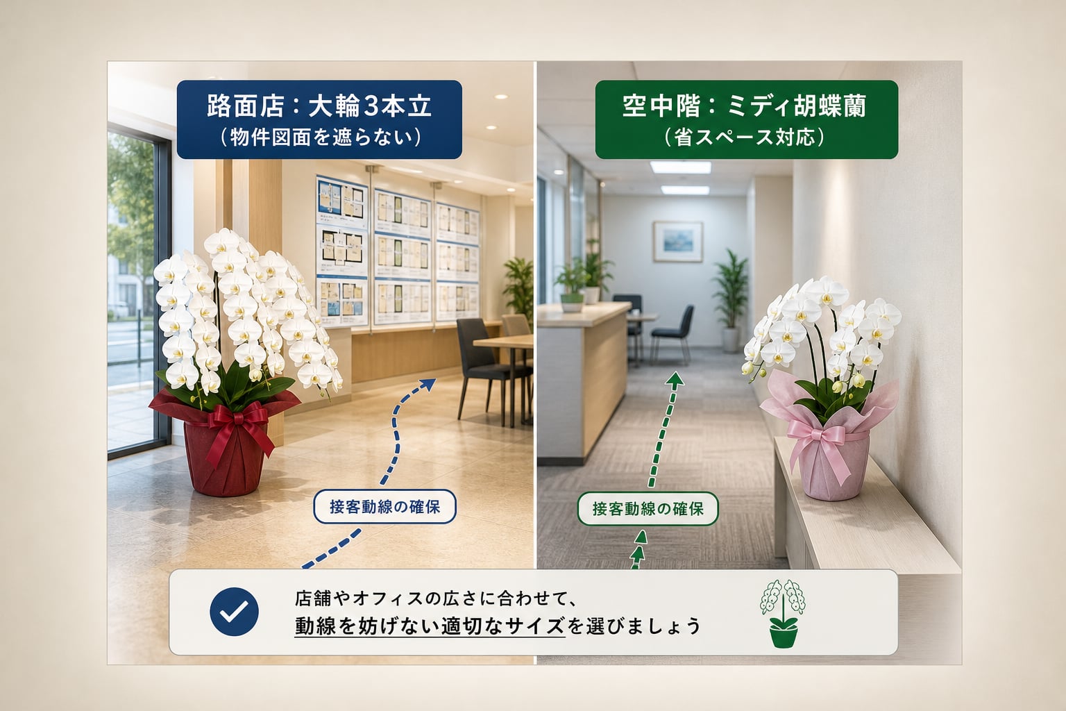 店舗やオフィスの広さに合わせた胡蝶蘭のサイズはどう選ぶべきか？