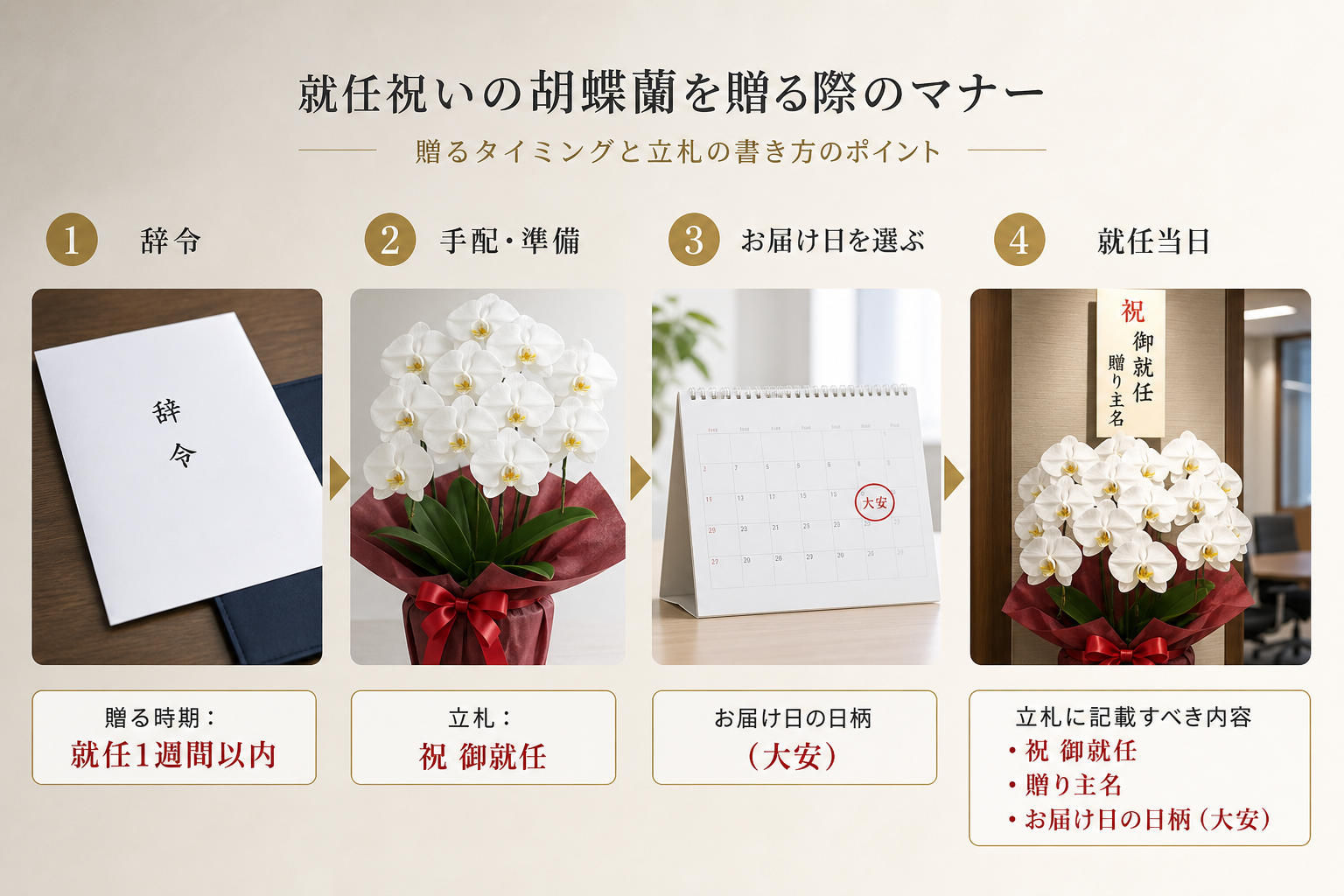 就任祝いの胡蝶蘭を贈る際のマナーは？立札の書き方や法人向け決済の注意点とは？