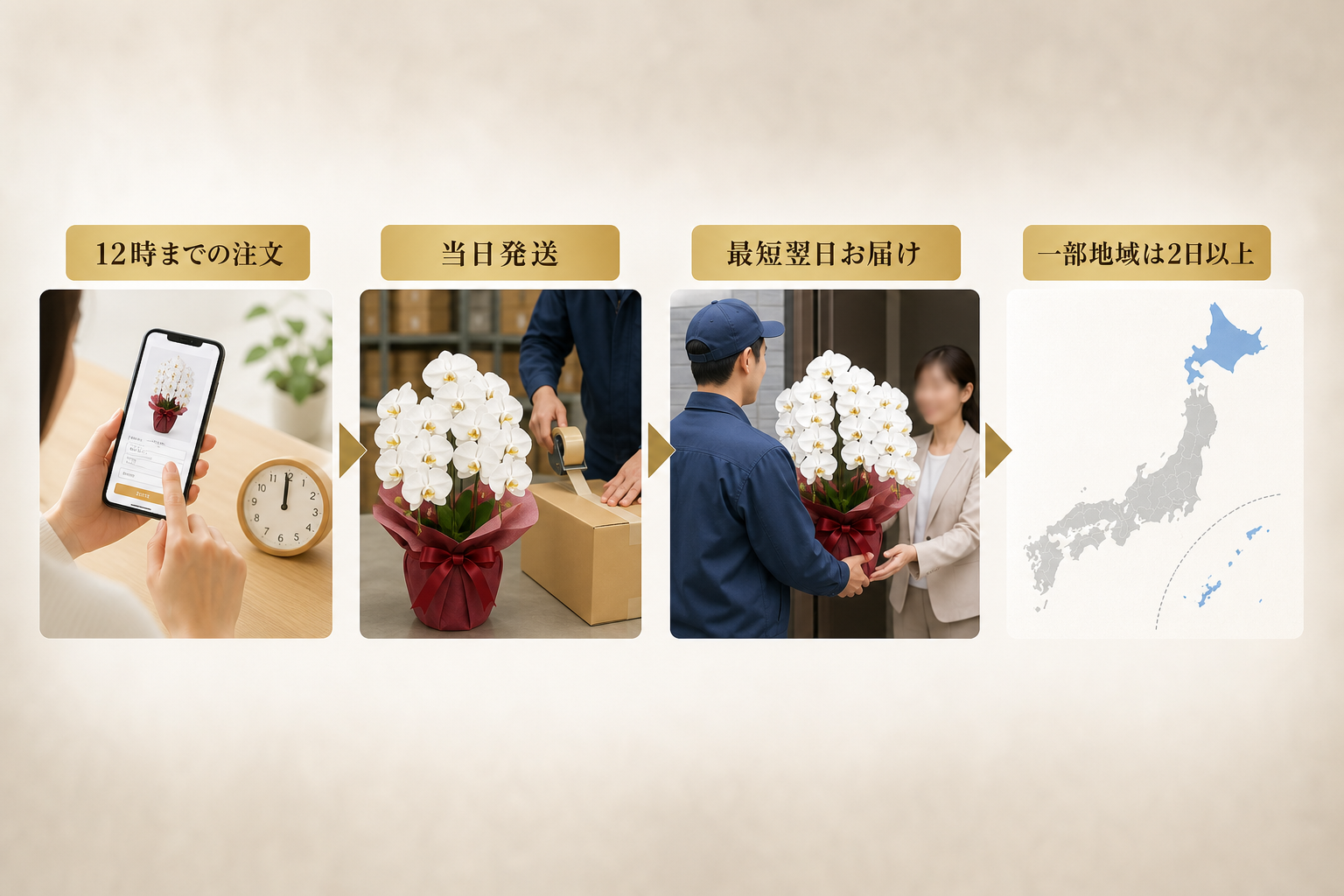 就任祝いの胡蝶蘭を翌日配送で届けるための注文締切は何時か？