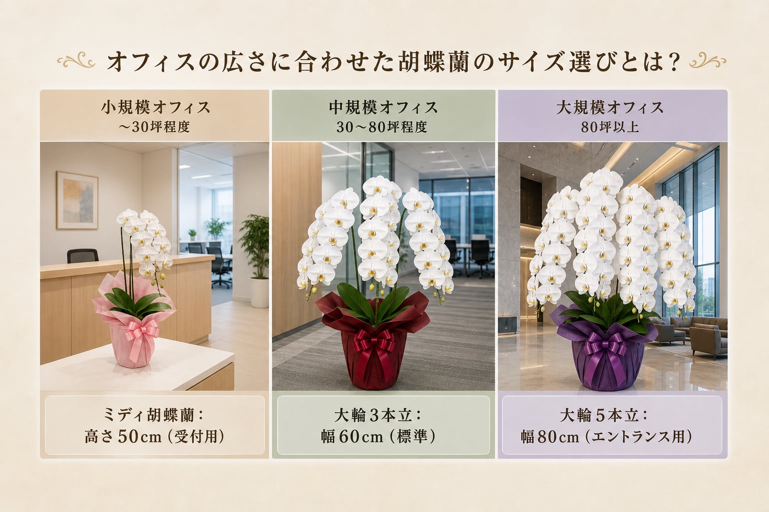 オフィスの広さに合わせた胡蝶蘭のサイズ選びとは？