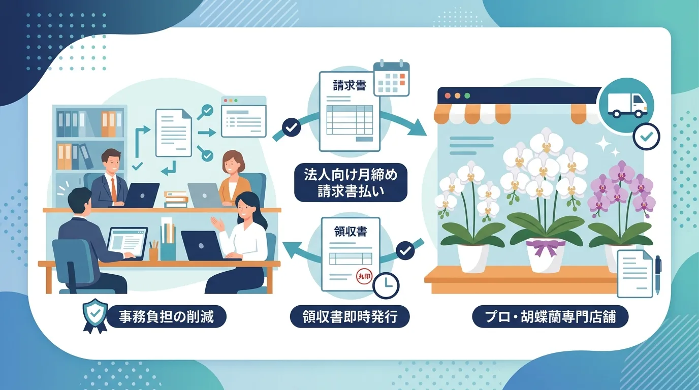 法人向けサービスが充実した花屋と個人向け通販サイトの対応の違いを示す概念図イラスト