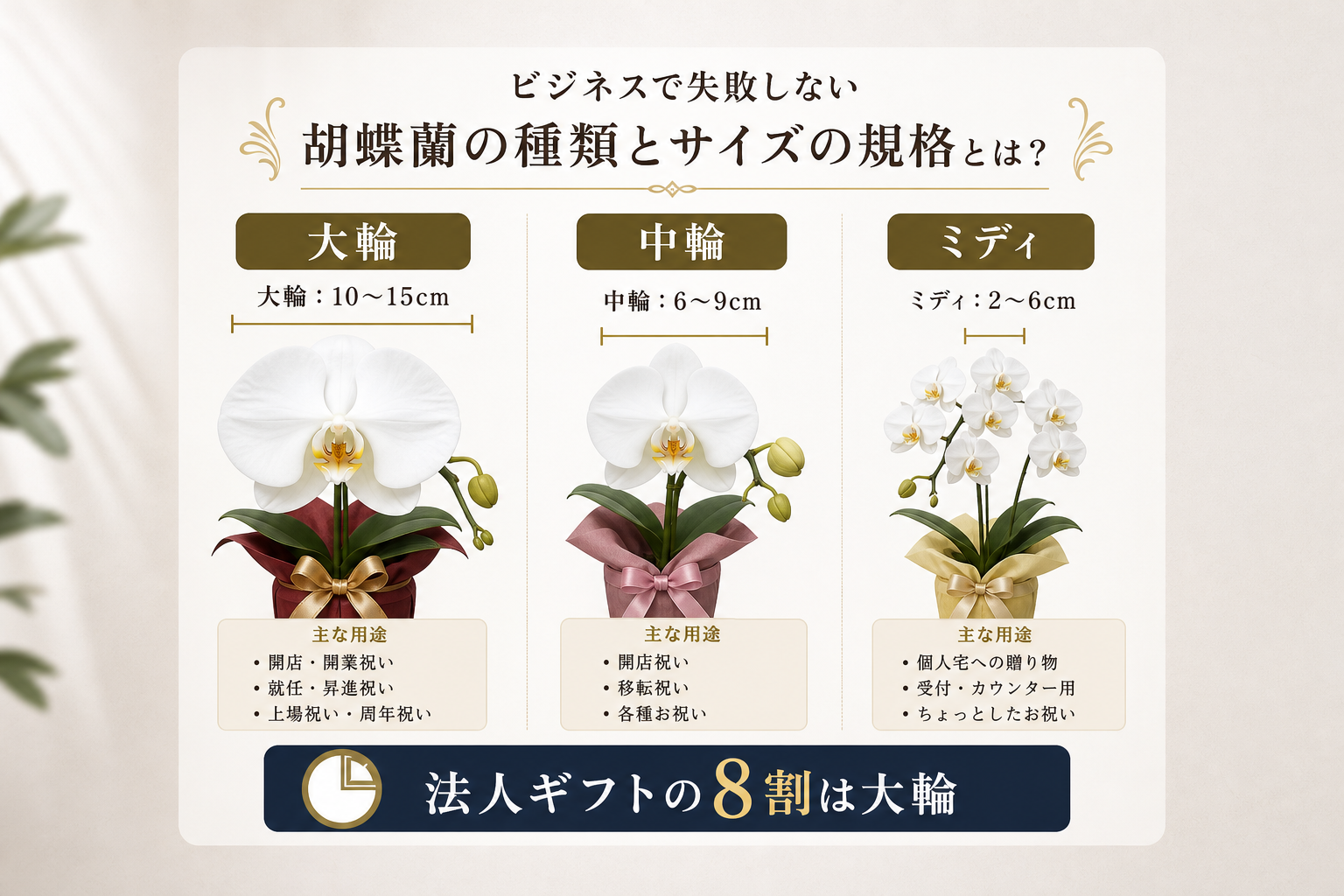 ビジネスで失敗しない胡蝶蘭の種類とサイズの規格とは？