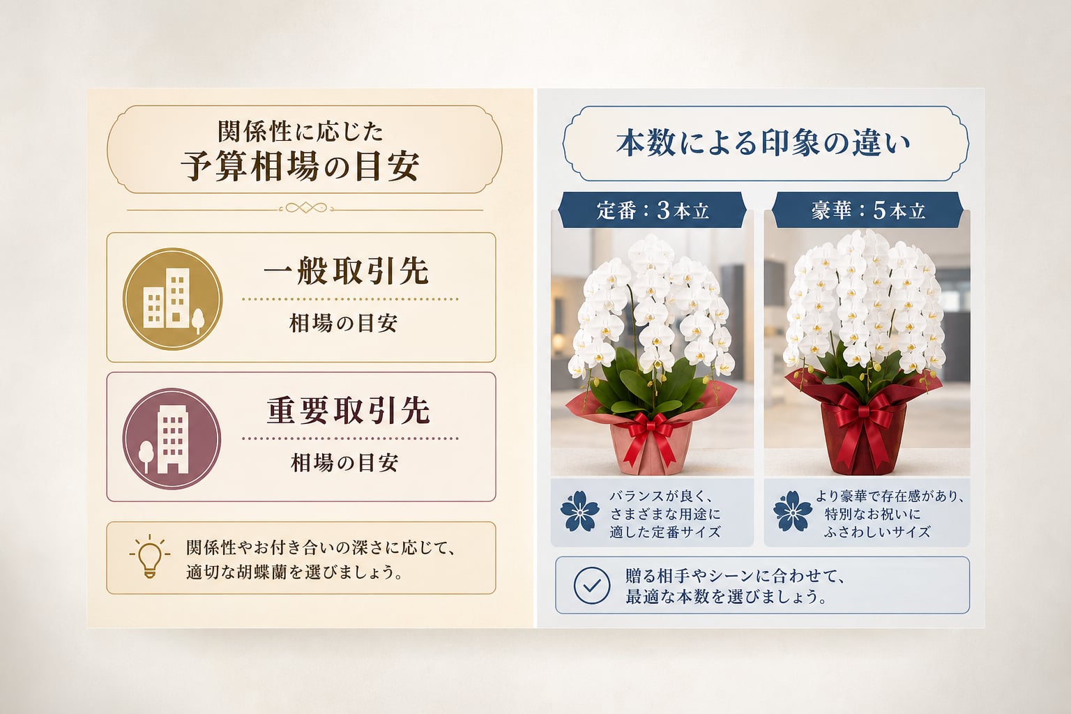 移転祝いに贈る胡蝶蘭の適切な相場や本数・色の選び方に基準はあるか？