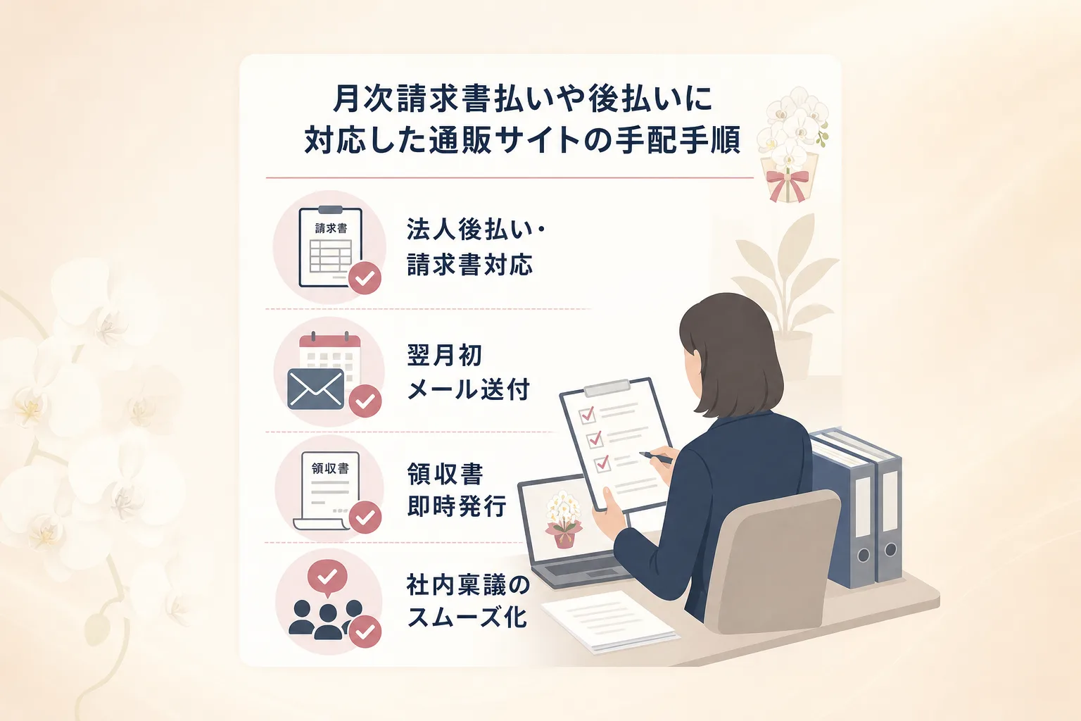 月締め請求書払いや後払い決済のメリットと手配時の確認項目を並べたチェックリスト