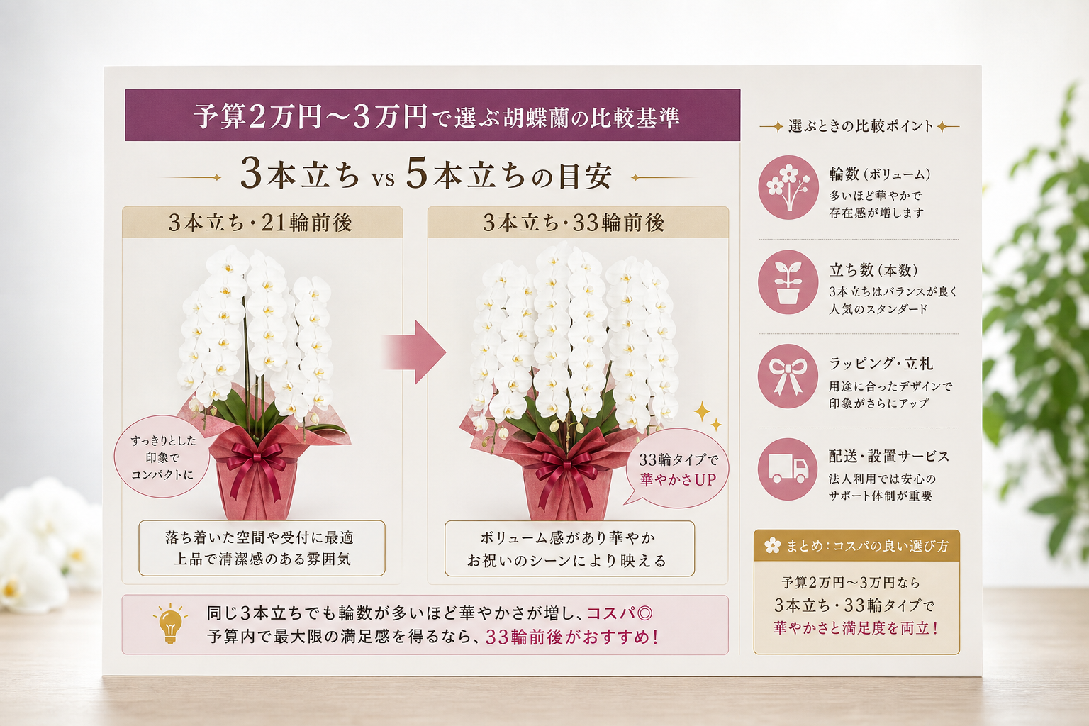予算2万円前後で最適な胡蝶蘭を選ぶための比較基準は何か？