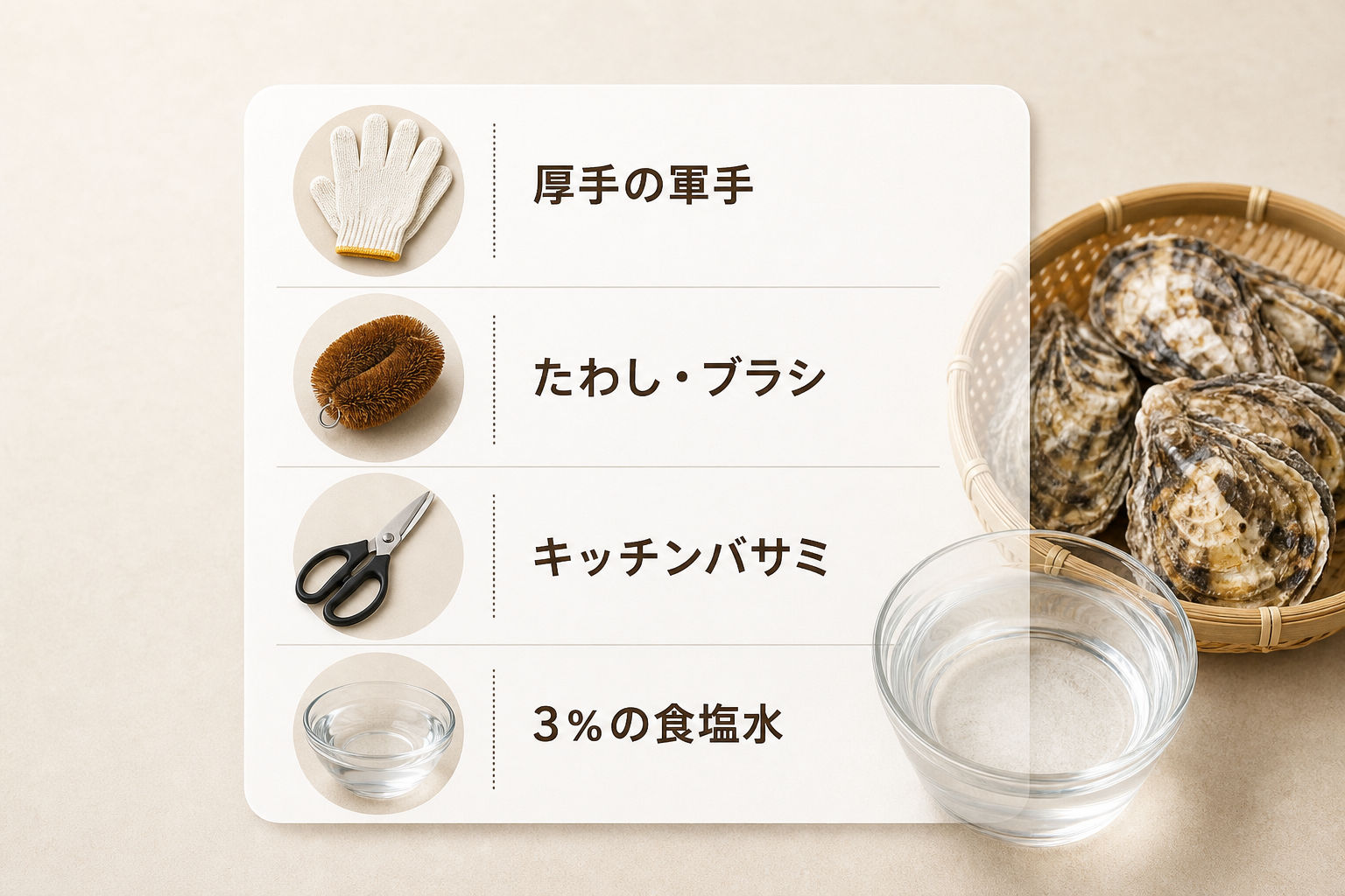 殻付き牡蠣を自宅で食べる前に準備すべき道具や下処理とは？