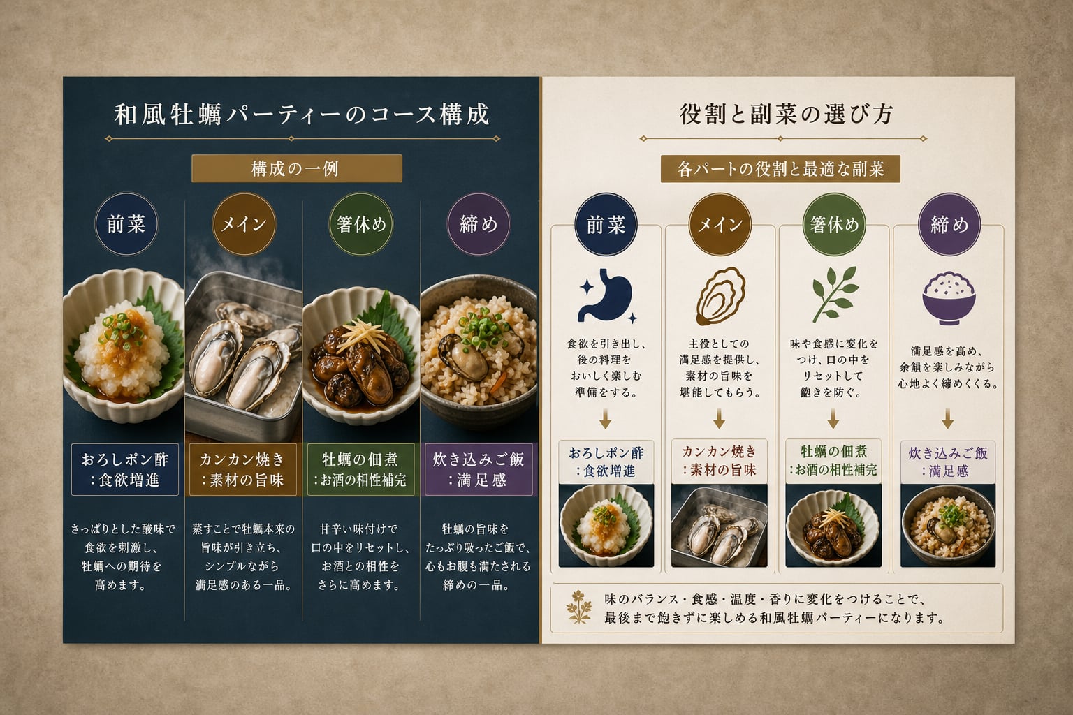 カンカン焼きなど和風の牡蠣メニューを盛り上げる副菜の選び方は？