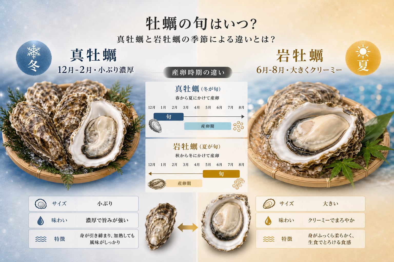 牡蠣の旬はいつ？真牡蠣と岩牡蠣の季節による違いとは？
